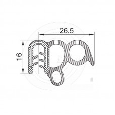 Klemprofiel | PVC klemprofiel met mosrubber dubbele kraal aan de zijkant | zwart | 16 x 26,5 mm | per meter